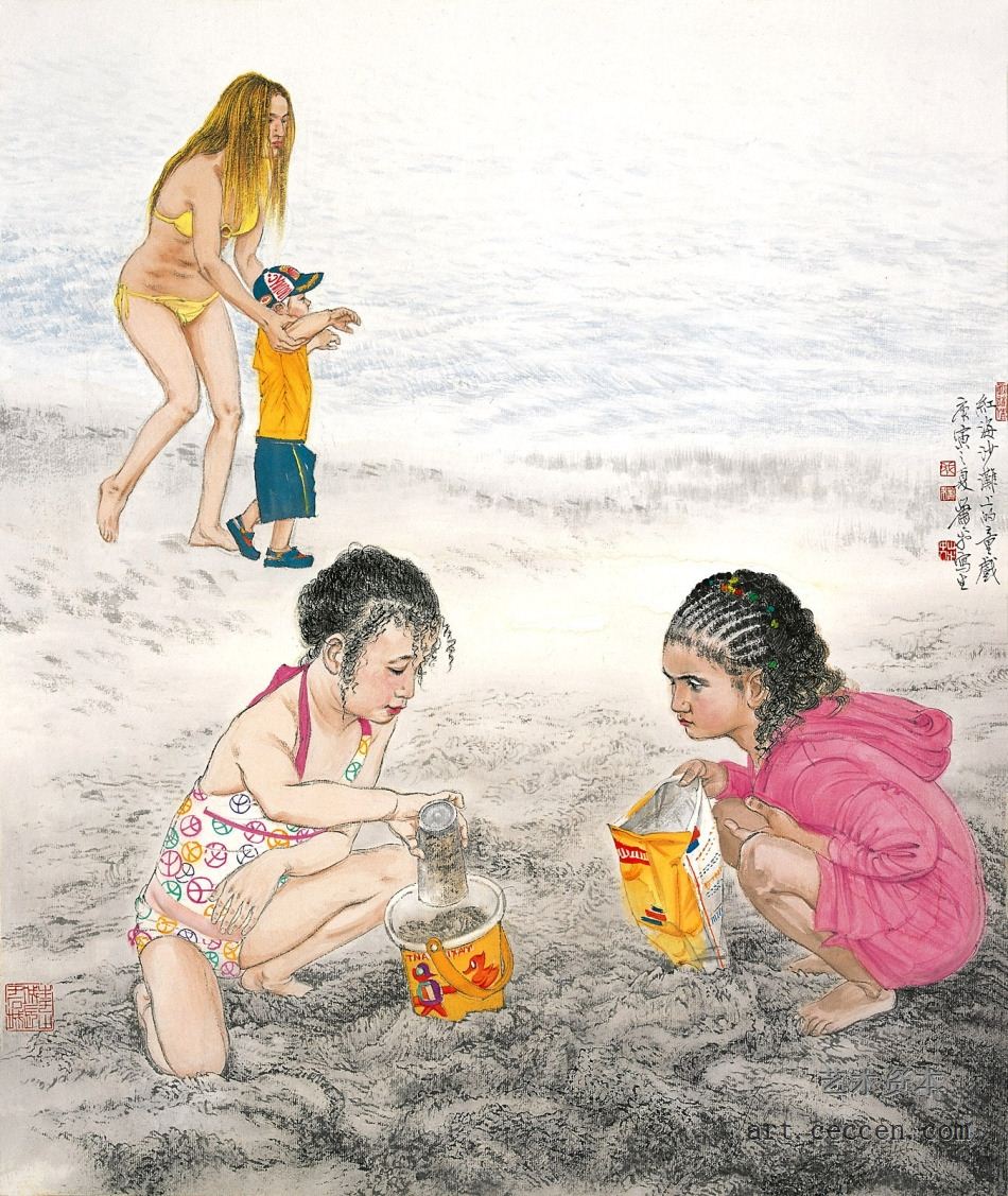 红海沙滩上的童戏2010 60×50